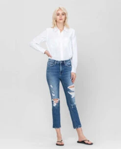 Vervet Distressed Hi Rise Slim Jeans