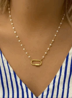 Beaded White Carabiner Necklace