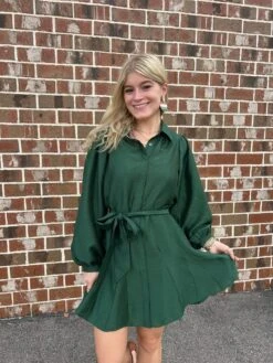 Jewel Green Pleats Dress