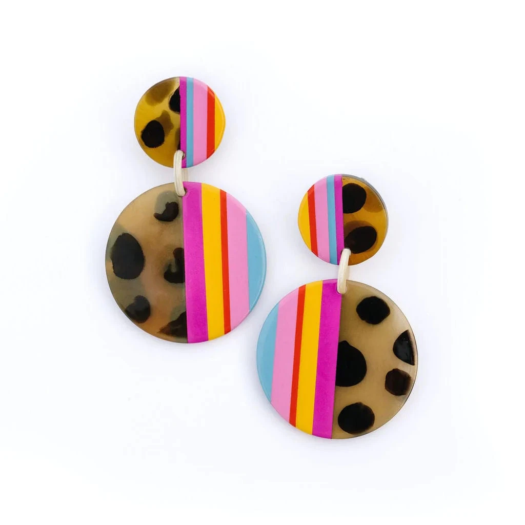 Sunshine Tienda Circle Disco Rainbow Stripe Earring 2 Sunshine Tienda Circle Disco Rainbow Stripe Earring - Image 2