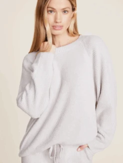 Barefoot Dreams Ribbed Block Pullover-Silver