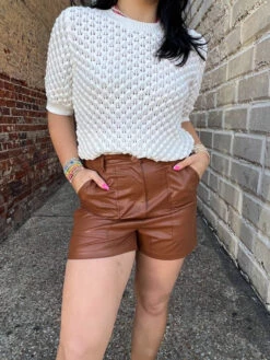 Tobacco Leather Shorts