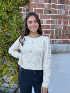 Madison Rhinestone Cream Sweater