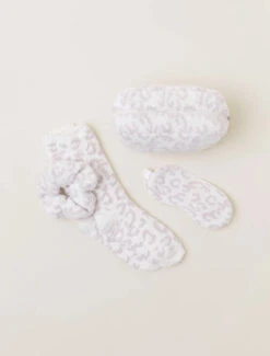 Barefoot Dreams Eyemask, Scrunchie, & Sock Set -Fashion Clothing Store Cream Leopard