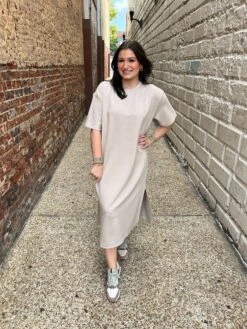 Scuba Midi Taupe Dress