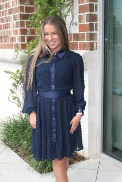 Clipped Flower Jacquard Shirt Mini Dress