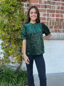 Mistletoe Sequin Green Blouse